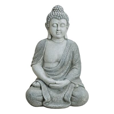 Buddha sitzend in grau aus Poly, 62 cm