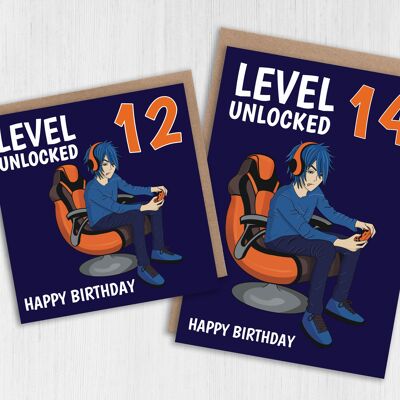 Tarjeta de cumpleaños de edad de juego desbloqueada de nivel