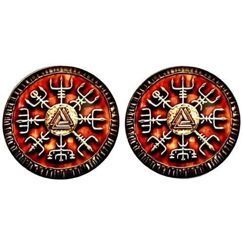 Viking Symbol Cufflinks - Burnt Orange And Antique Silver