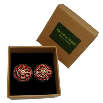 Boutons De Manchette Symbole Viking - Orange Brûlé Et Argent Antique 3