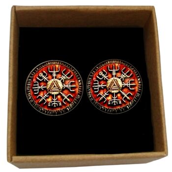 Boutons De Manchette Symbole Viking - Orange Brûlé Et Argent Antique 5