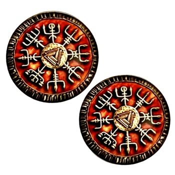 Boutons De Manchette Symbole Viking - Orange Brûlé Et Argent Antique 13