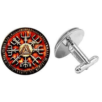 Boutons De Manchette Symbole Viking - Orange Brûlé Et Argent Antique 10