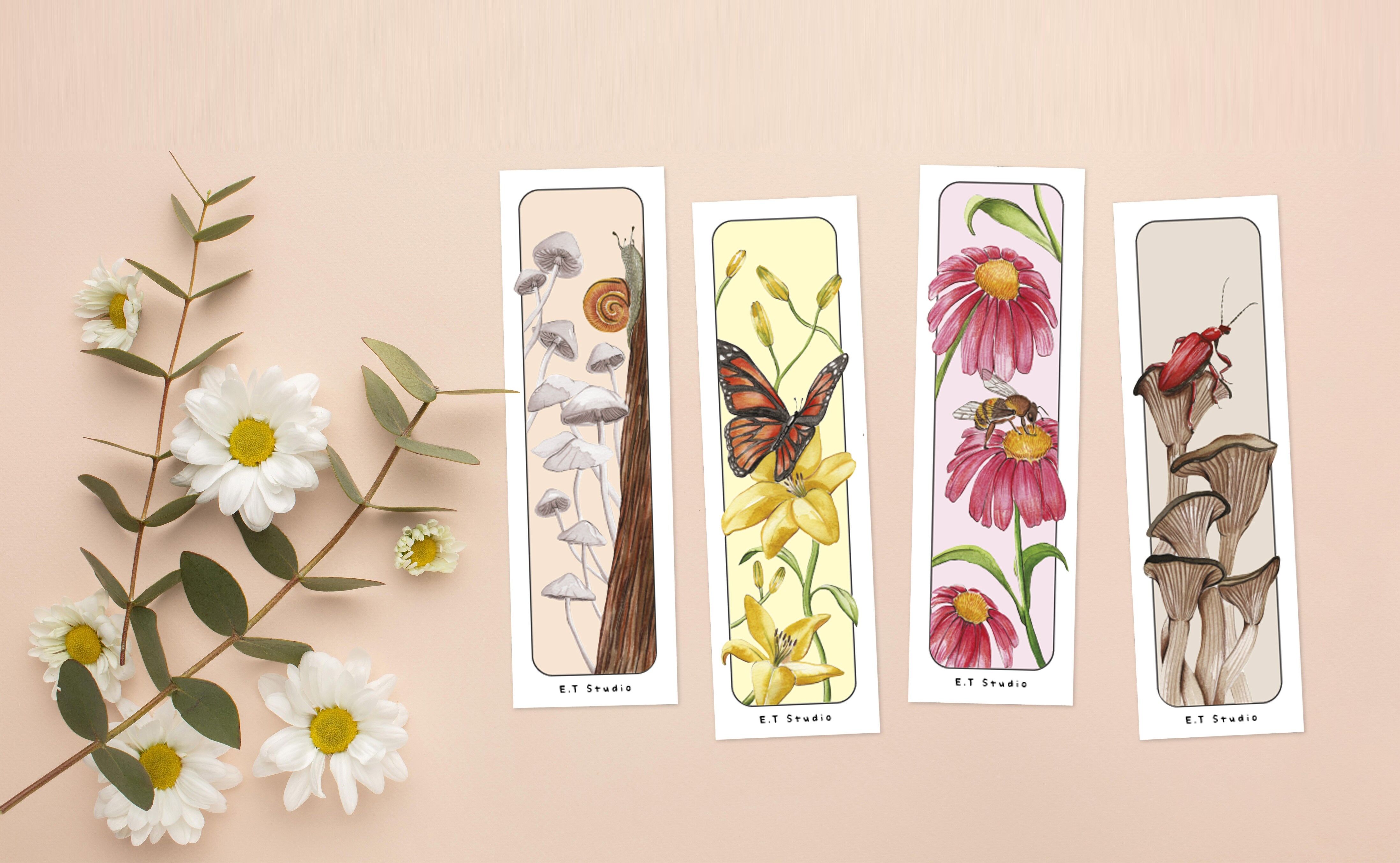 Set mit 4 Lesezeichen - Aquarell - Blumen & Natur - Buchzubehör - Bunte Illustration