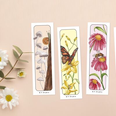 Set of 4 bookmarks - Watercolor - Flowers & Nature - Book accessories - Colorful illustration