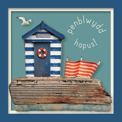 Penblwydd hapus (cabaña de playa) tarjeta de cumpleaños galesa