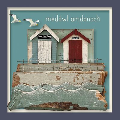 Meddwl amdanoch (cabañas de playa) Tarjeta galesa pensando en ti