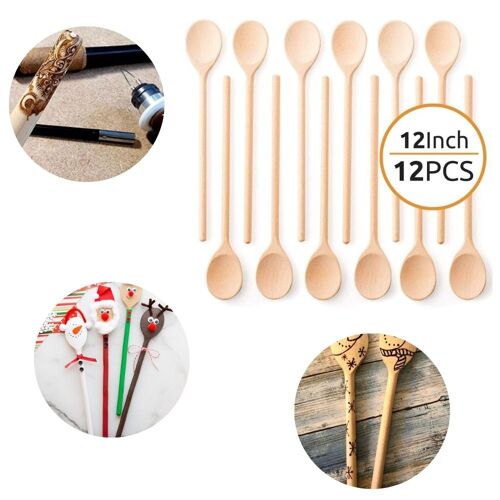 Mr. Woodware - Wooden Kitchen Spoons 12 Inch – Set of 12