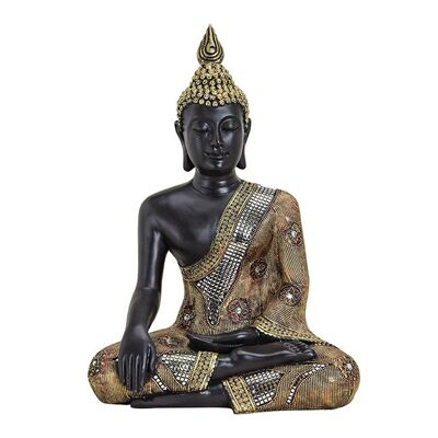 Buddha in schwarz/gold aus Poly, B32 x T20 x H45 cm