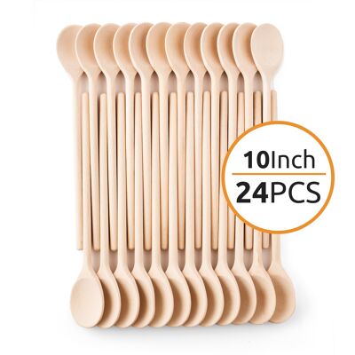 Mr. Woodware - Cucharas pequeñas de madera a granel - 10 pulgadas - Juego de 24