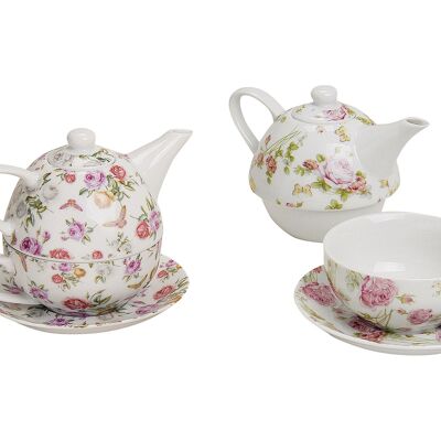 Teekanne mit Tasse, Rosendekor, aus Porzellan, (B/H/T) 17x15x15cm 400/200ml