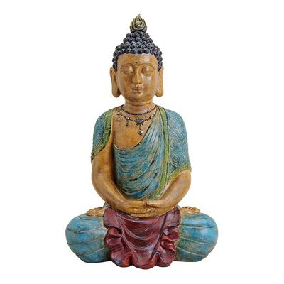 Buddha aus Poly, blau/braun/rot (B/H/T) 33x54x23cm