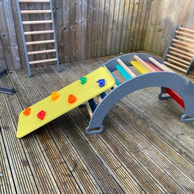 Pikler / Montessori Inspired Early Years Rocking Climbing Arch with Climber - Bright Planks (QBS102)