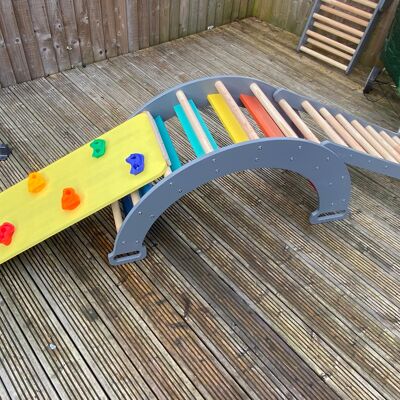 Pikler / Montessori Inspired Early Years Rocking Climbing Arch with Bridge and Climber - Pastel Planks (QBS104)
