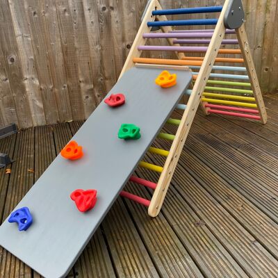 Pikler / Montessori Inspired Early Years Climbing Triangle with Climber - 14 Rung - Pastel Rungs (QBS190)