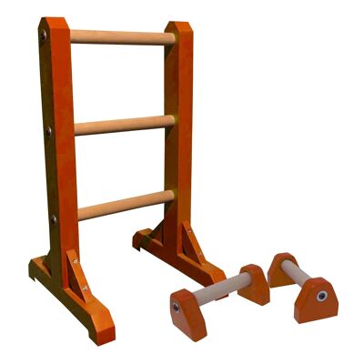 DUO SET - 3 Tier Ladder with Pair of Mini Paralettes - Orange (QBS374)