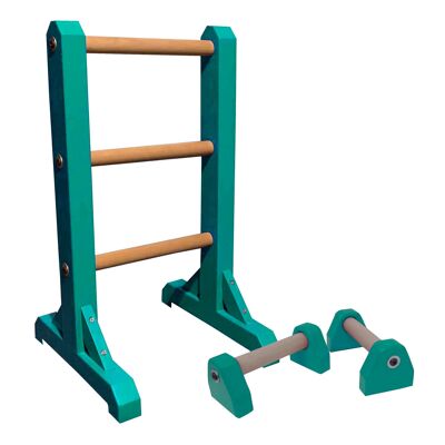 DUO SET - 3 Tier Ladder with Pair of Mini Paralettes - Turquoise Green (QBS376)