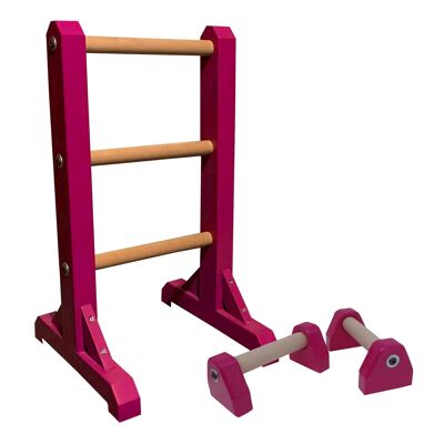 DUO SET - 3 Tier Ladder with Pair of Mini Paralettes - Hot Pink (QBS378)