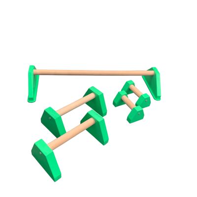 COMBO SET - Handstand Floor Bar plus Pair of Mini and Standard Paralettes - Green (QBS582)