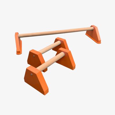 DUO SET - Handstand Floor Bar and Pair of Standard Paralettes - Orange (QBS596)