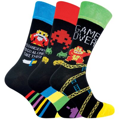 Mens Retro Gaming Funky Novelty Video Game Socks 6-11 | 3 Pairs | Sock Snob (6-11, Zelda / DK / Space Invaders)