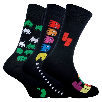Mens Retro Gaming Funky Novelty Video Game Socks 6-11 | 3 Pairs | Sock Snob (6-11, Pac Man / Space Invaders / Tetris)