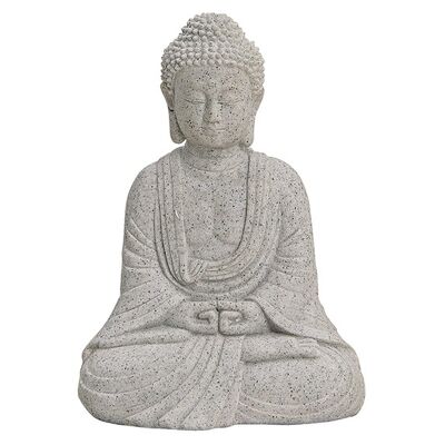 Buddha sitzend in grau aus Poly, 13 cm