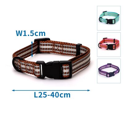 IMITATION NYLON REFLECTIVE DOG COLLAR W1.5*L25-40CM BROWN/GREEN/PINK/PURPLE