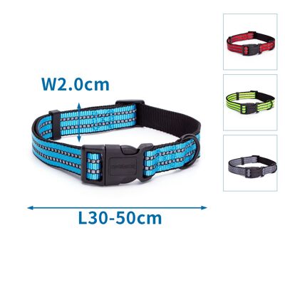 IMITATION NYLON REFLECTIVE DOG COLLAR W2.0*L30-50CM RED/BLUE/GREEN/GREY