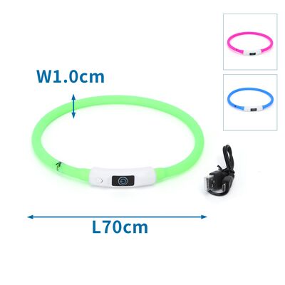 USB RECHARGABLE LED SILICON LUMINOUS CHOKER W1.0*L70CM GREEN/BLUE/ROSE