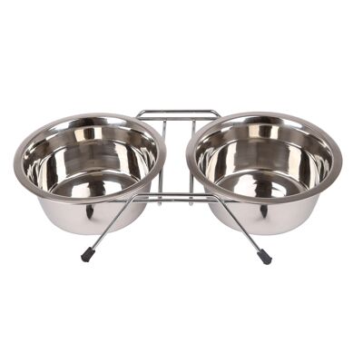 STAINLESS STEEL DOUBLE DINER RACKS WITH TWO  BOWLS  D8.5*H4.5/L28.8*W12.5*H6.8cm SILVER 10