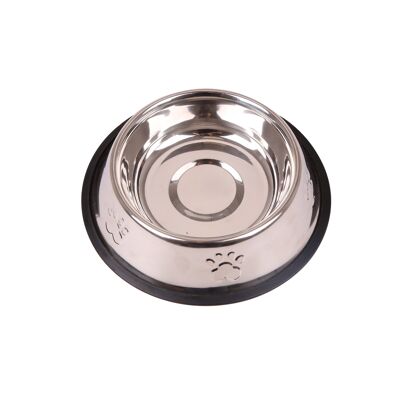 STAINLESS STEEL ANTI  SKID SIDE EMBOSSED DOG BOWL D21*H4.8CM SILVER 05