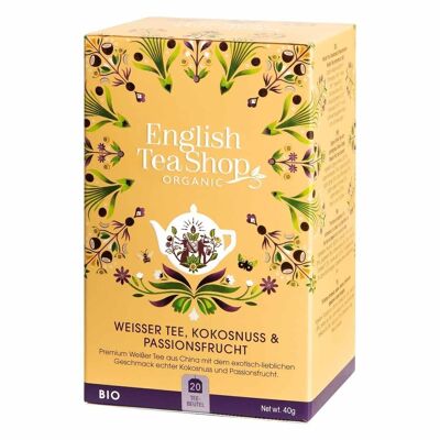 English Tea Shop - Thé Blanc, Noix de Coco & Fruit de la Passion, BIO, 20 Sachets