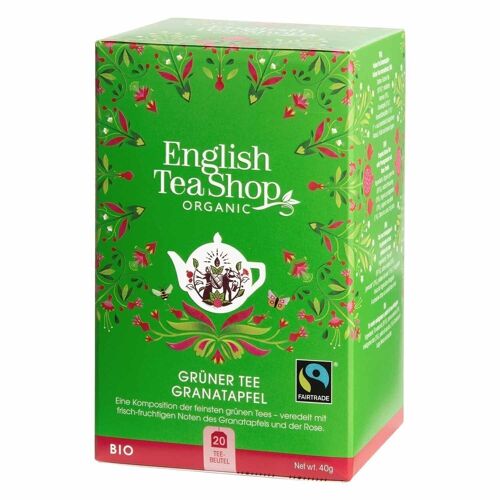 English Tea Shop - Grüner Tee Granatapfel, BIO Fairtrade, 20 Teebeutel