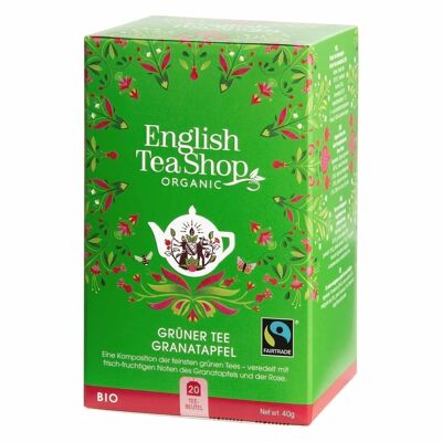 English Tea Shop - Green Tea Pomegranate, ORGANIC Fairtrade, 20 teabags