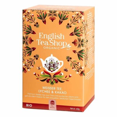 English Tea Shop - Tè Bianco Litchi & Cacao, BIOLOGICO, 20 bustine di tè