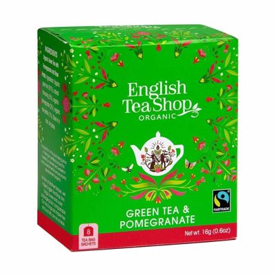 English Tea Shop - Green Tea Pomegranate, ORGANIC Fairtrade, 8 teabags