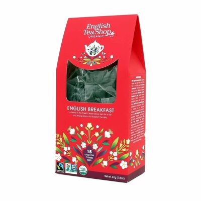 English Tea Shop - English Breakfast, ORGÁNICO, Fairtrade, 15 bolsitas piramidales en una caja de papel