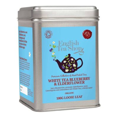 English Tea Shop - Thé Blanc Myrtille & Fleur de Sureau, thé bio en vrac, boîte 100g