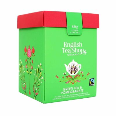 English Tea Shop - Green Tea Pomegranate, Organic Fairtrade, Loose Tea, 80g Box