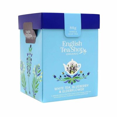 English Tea Shop - Tè bianco Mirtillo e fiori di sambuco, tè biologico, sfuso, scatola da 80 g