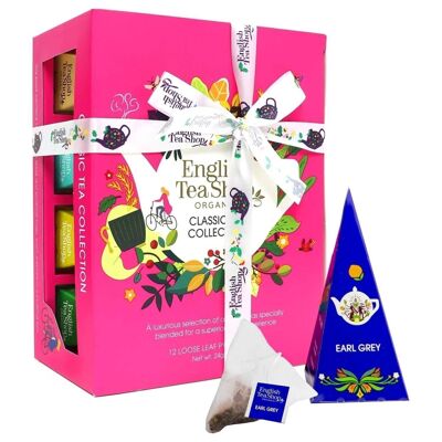 English Tea Shop - Regalo de té con lazo "Classic Tea Collection", ORGÁNICO, 12 bolsitas piramidales
