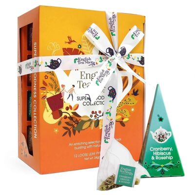 English Tea Shop - Regalo de té con lazo "Super Goodness Tea Collection", ORGÁNICO, 12 bolsitas piramidales