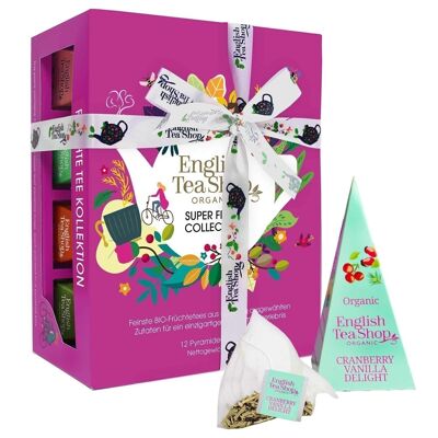 English Tea Shop - Tea gift with bow "Super Fruit Tea Collection", ORGANIC, 12 pyramid bags