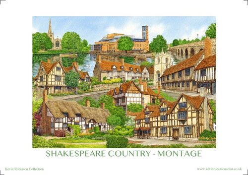 WARWICKSHIRE- SHAKESPEARE COUNTRY MONTAGE PRINT.