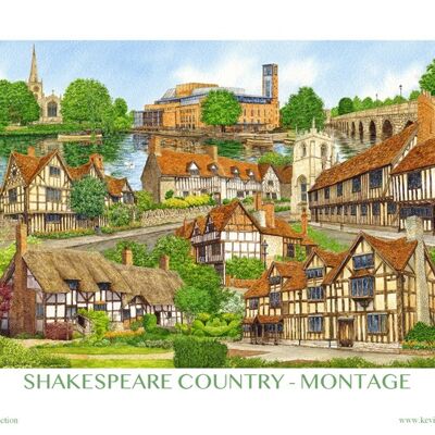 WARWICKSHIRE- STAMPA DEL MONTAGGIO DEL PAESE DI SHAKESPEARE.