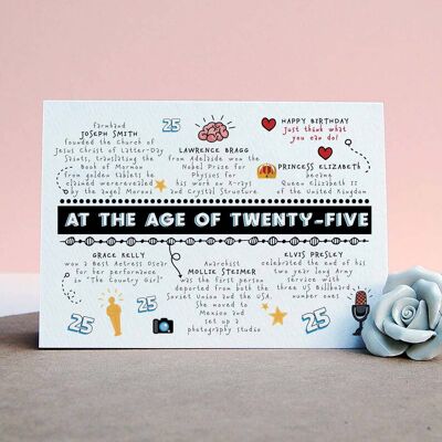 25th birthday card with achievements of 25 year olds