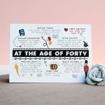 40th birthday card with achievements of 40 year olds