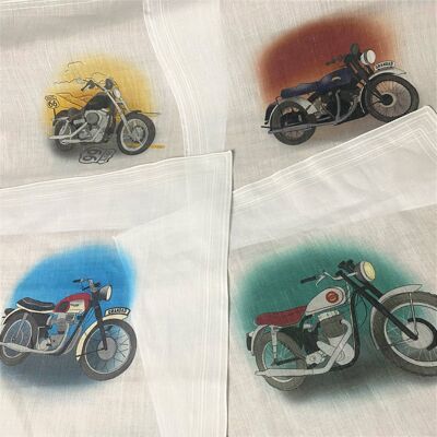 Set Of Four Handkerchiefs With Classic Motorbikes