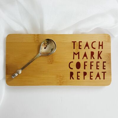 Teach Mark Coffee Repeat Coaster Personalised Teacher Gift